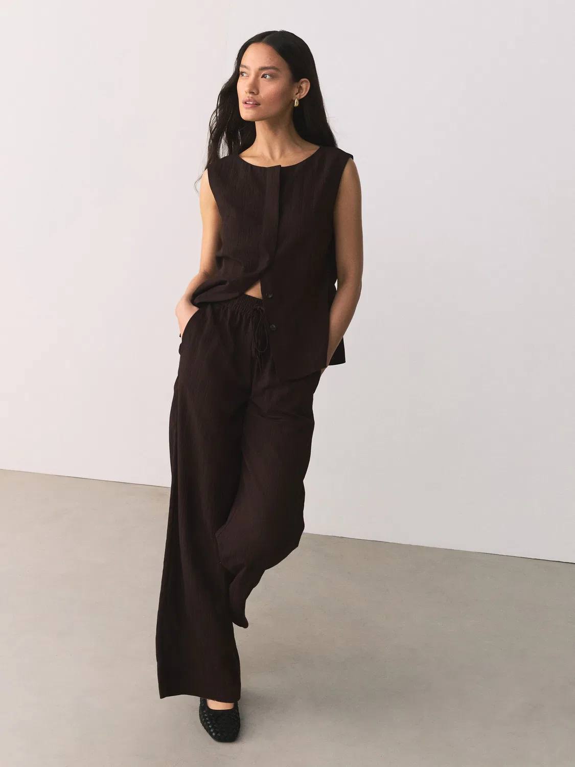Брюки широкие Chocolate Brown Textured Stripe Next, шоколадный