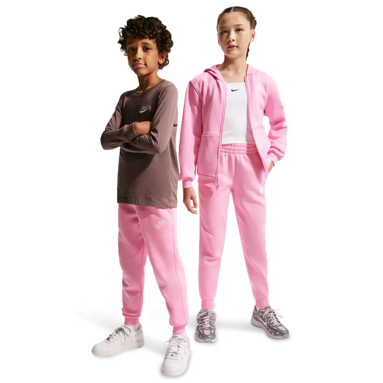 Детские спортивные штаны для мальчиков из футера Nike NSW Club LBR Fleece Joggers, Pink Rise/White — фото 4