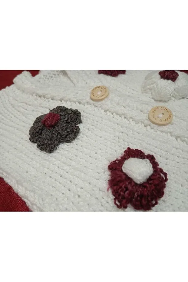 Детский вязаное кардиган с цветочным принтом Gökçe'S place floral baby crop viral cardigan Marka, White — фото 2