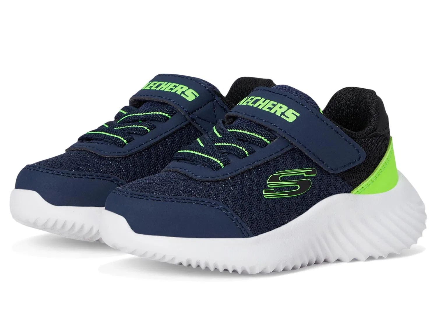 Детские кроссовки для мальчиков с липучкой Trekzic Bounder Skechers, Navy Lime Synthetic Textile Black Trim — фото 2