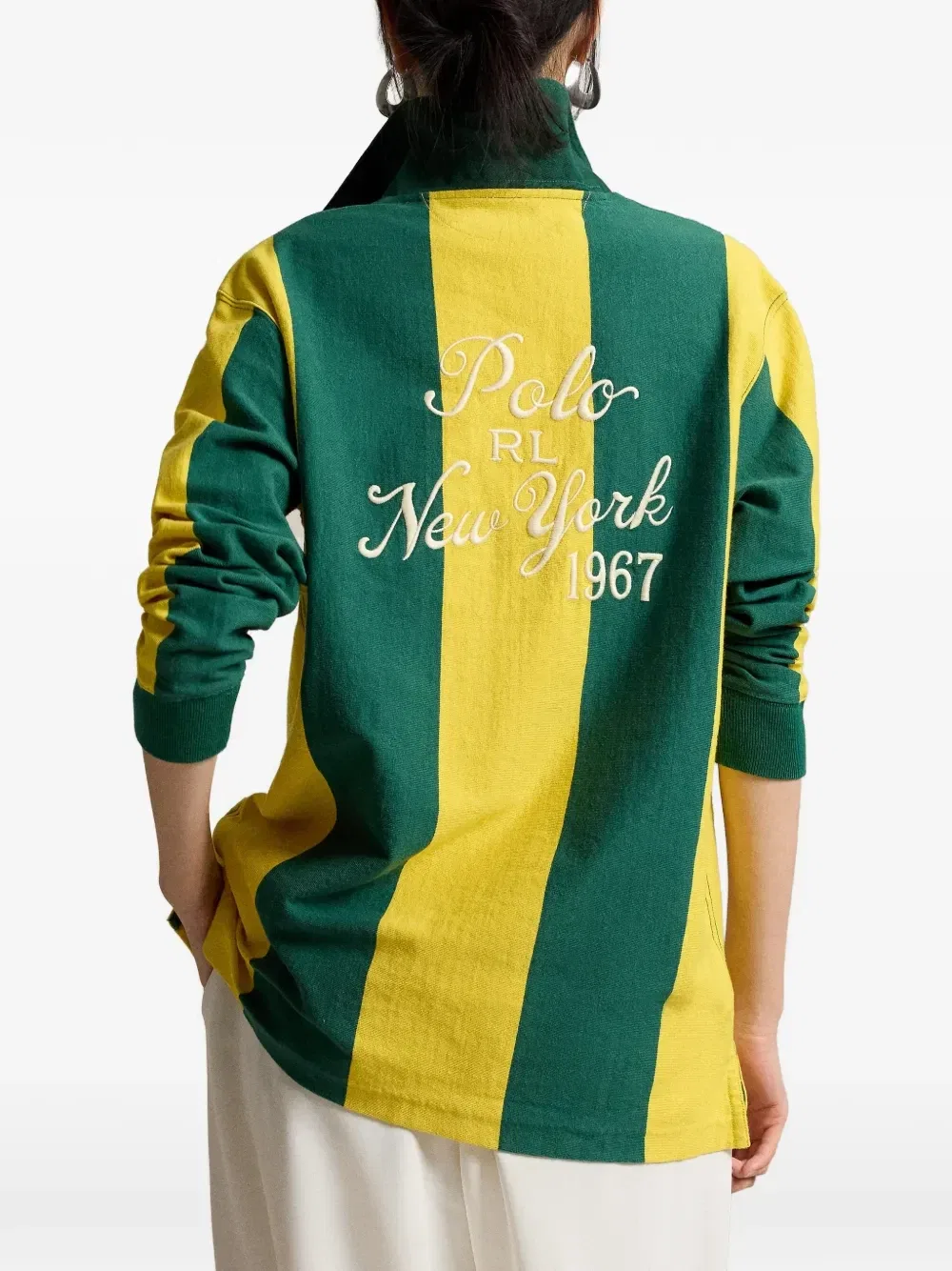 Полосатая рубашка поло с V-образным вырезом Polo Ralph Lauren, зеленый — фото 4