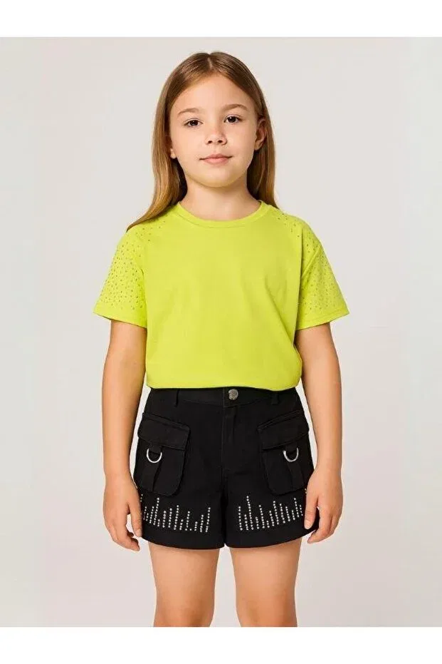 Детские шорты для девочек джинсовые с принтом Zekids, Black — фото 2