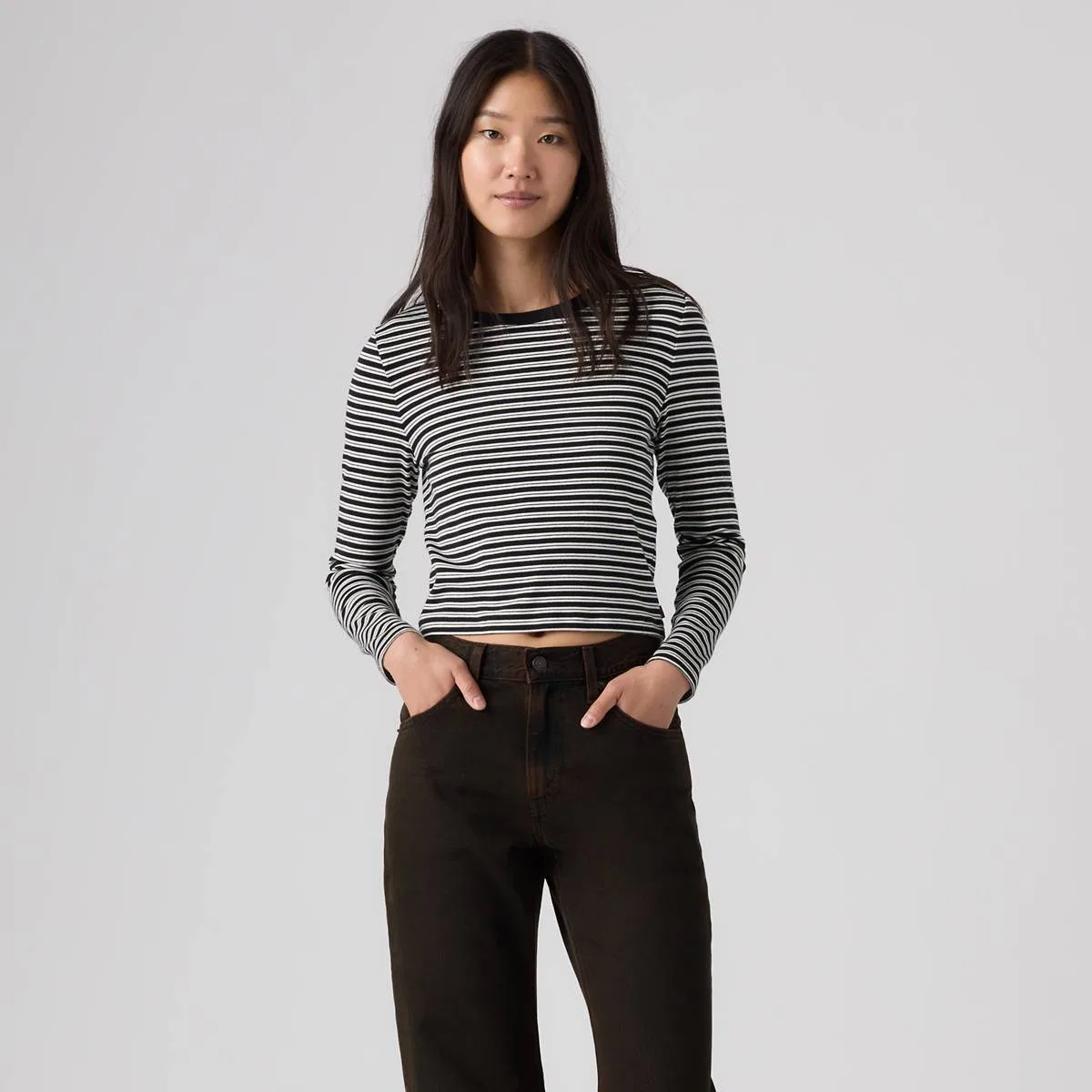 Базовая детская футболка с длинными рукавами Levi's, Bliss Stripe Anthracite Night - Black — фото 3