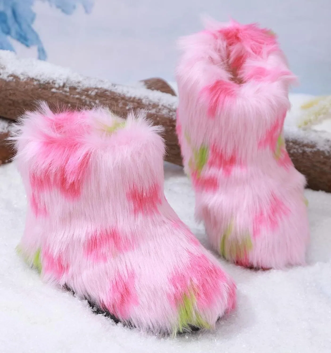 Детские зимние сапоги для девочек с меховой подкладкой FUNCOS, Pink Green — фото 4
