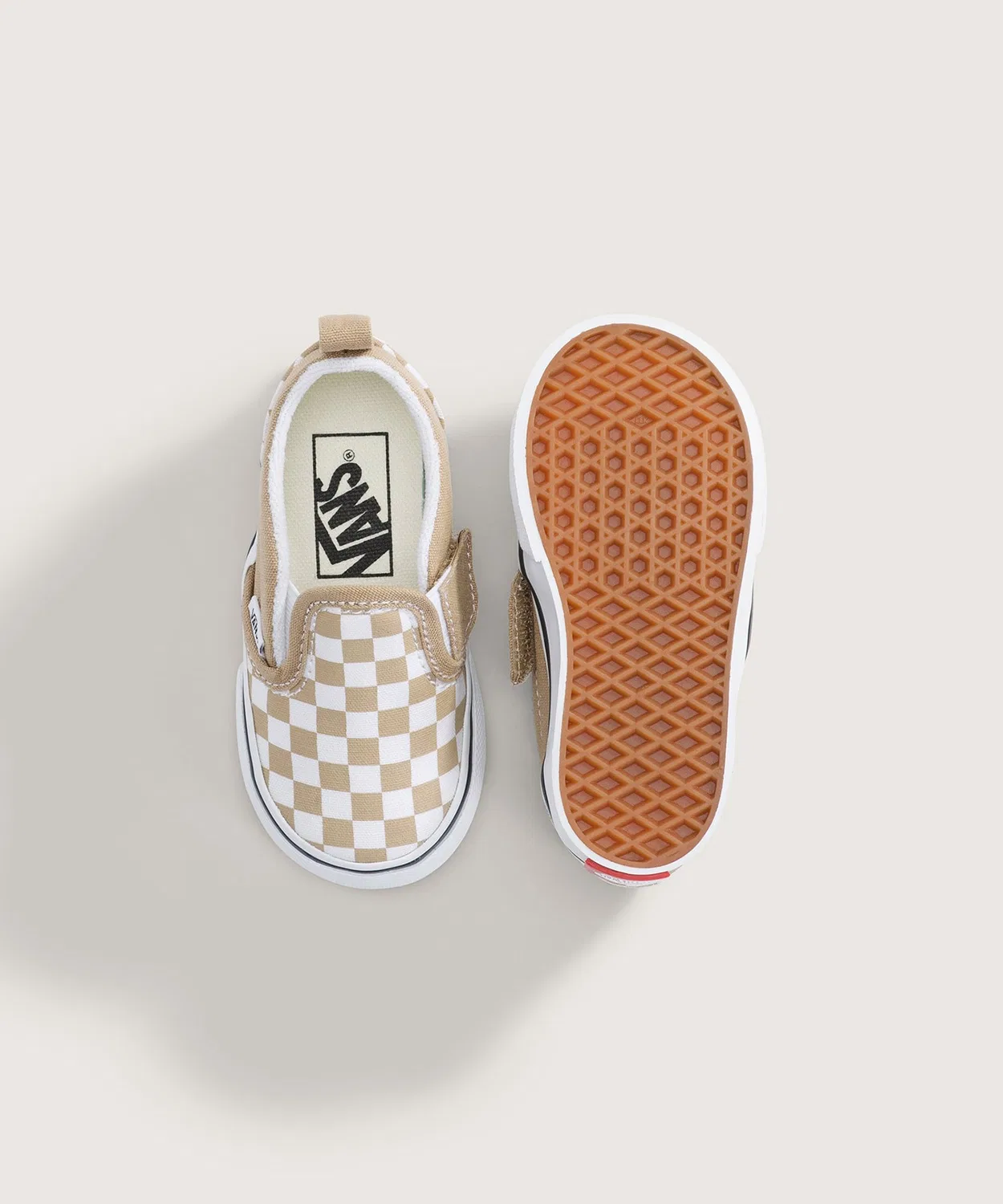 Детские кеды-слипоны с клетчатым принтом, модель Slip-On V COLOR THEORY CHECKER VANS, Бежевый — фото 3