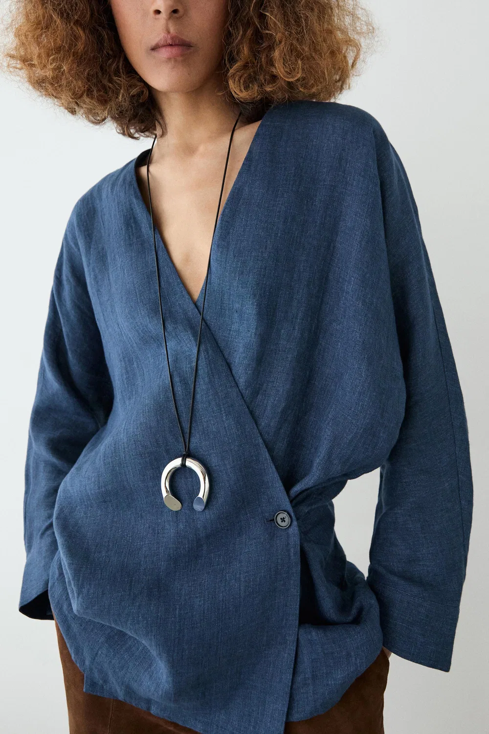 Кимоно с эффектом джинсовой ткани, имитирующее лен Massimo Dutti, синий — фото 3