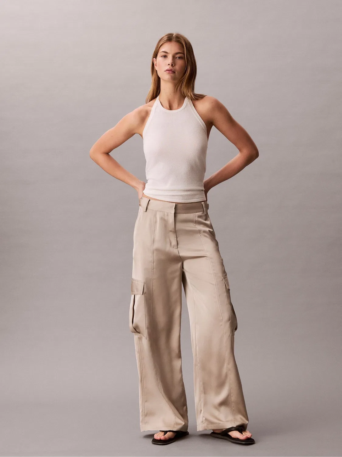 Брюки карго сатиновые Calvin Klein, Natural — фото 3