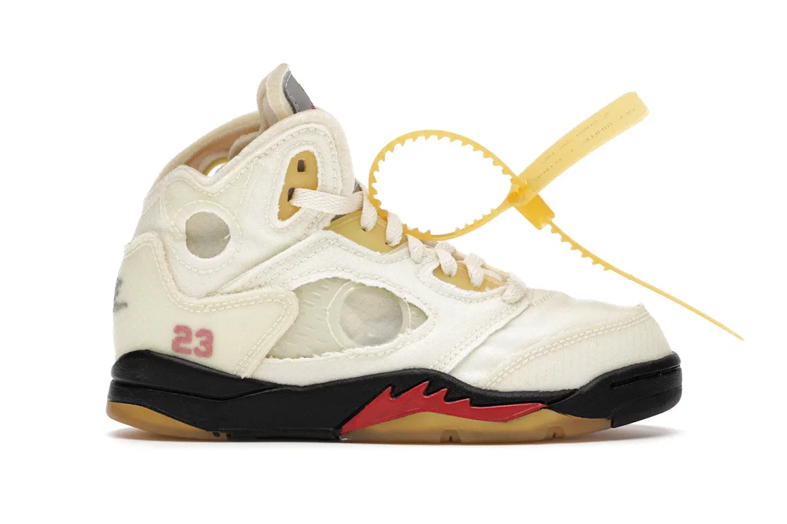 Детские кроссовки Lifestyle с принтом Jordan 5 Retro Off-White Sail, Sail/Fire Red-Muslin-Black
