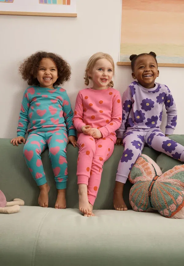 Пижамный комплект из 3 предметов хлопок Regular fit Snuggle Next Pink Turq Stampy Print, розовый/бирюзовый