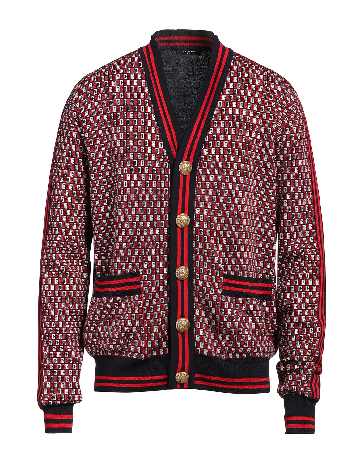 Мужской вязаный кардиган с логотипом Balmain, красный