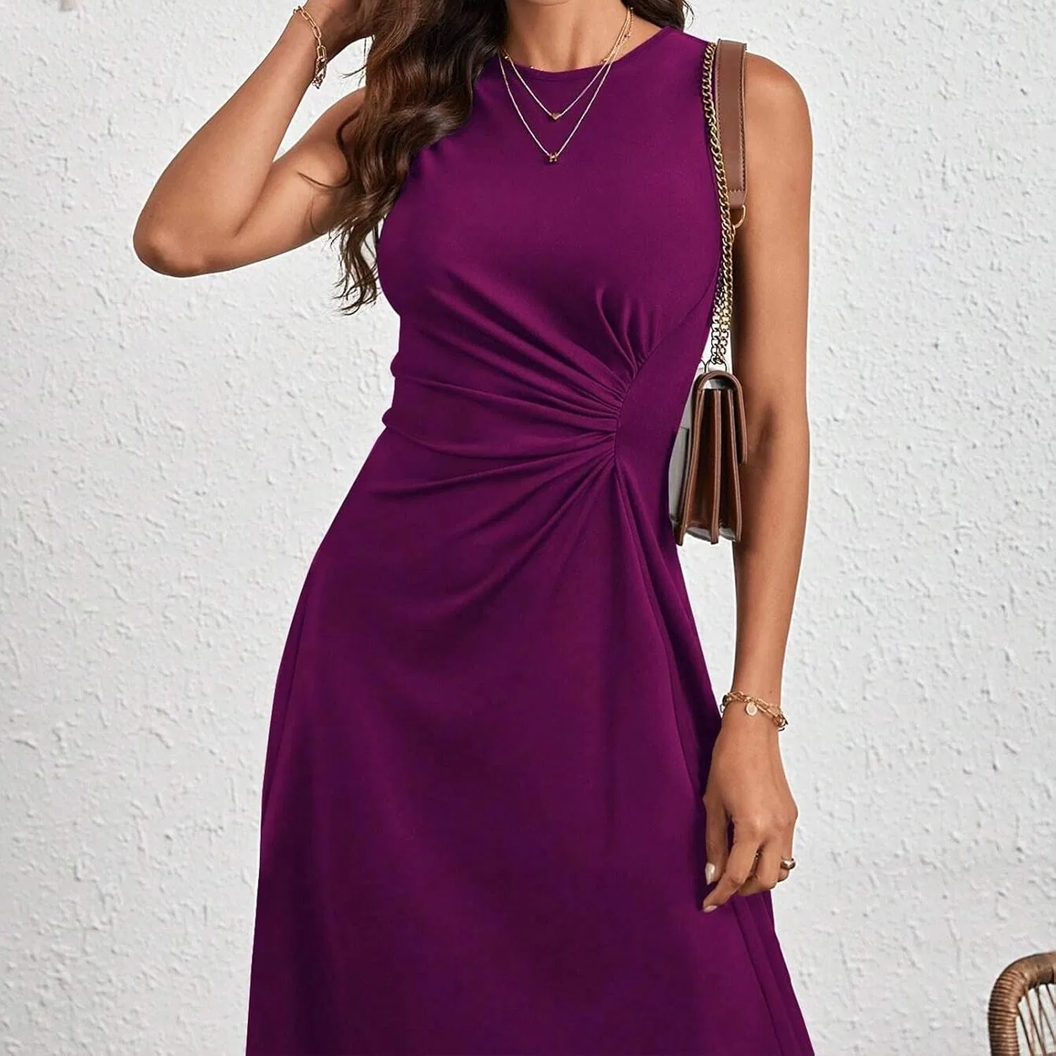Женское коктейльное платье с драпировкой на талии A-line, Purple — фото 2