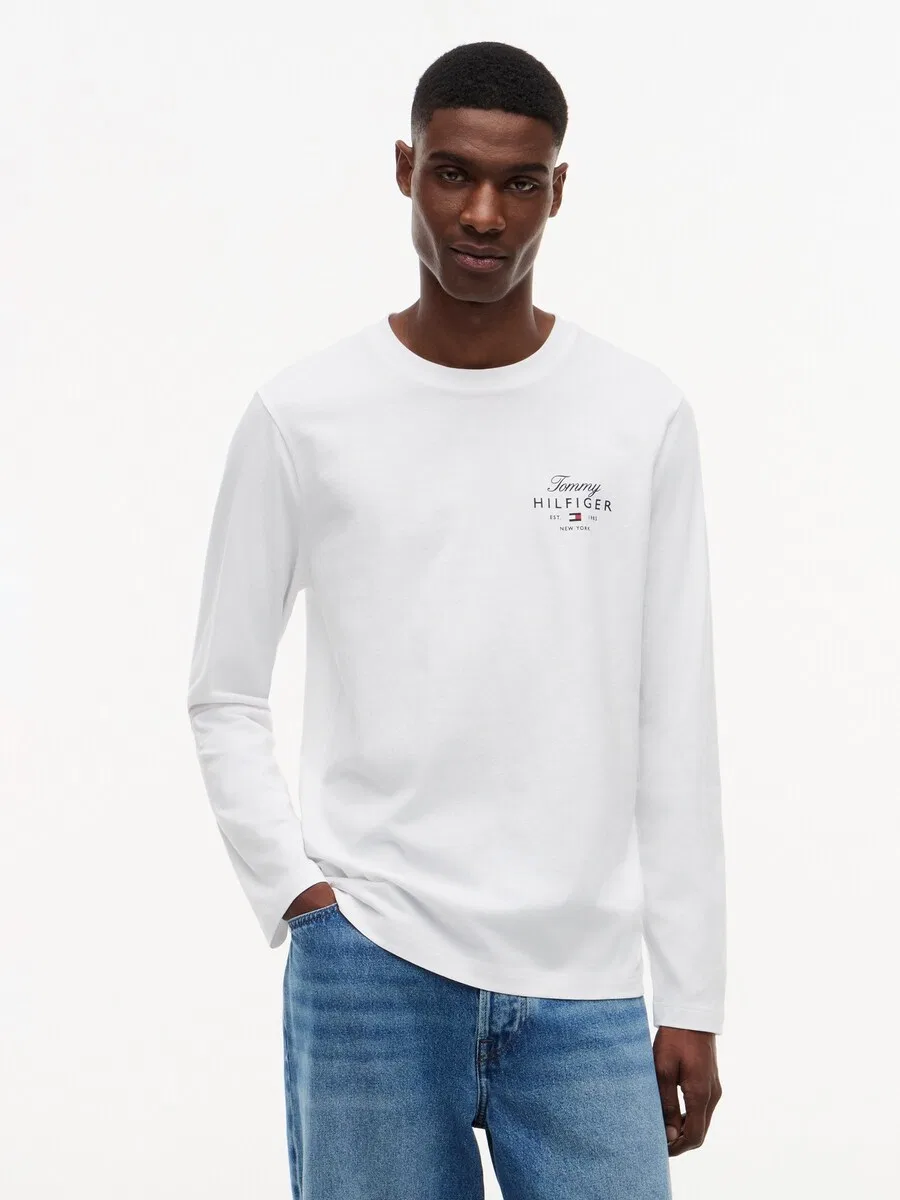 Футболка TOMMY HILFIGER с длинным рукавом и логотипом, белая — фото 2