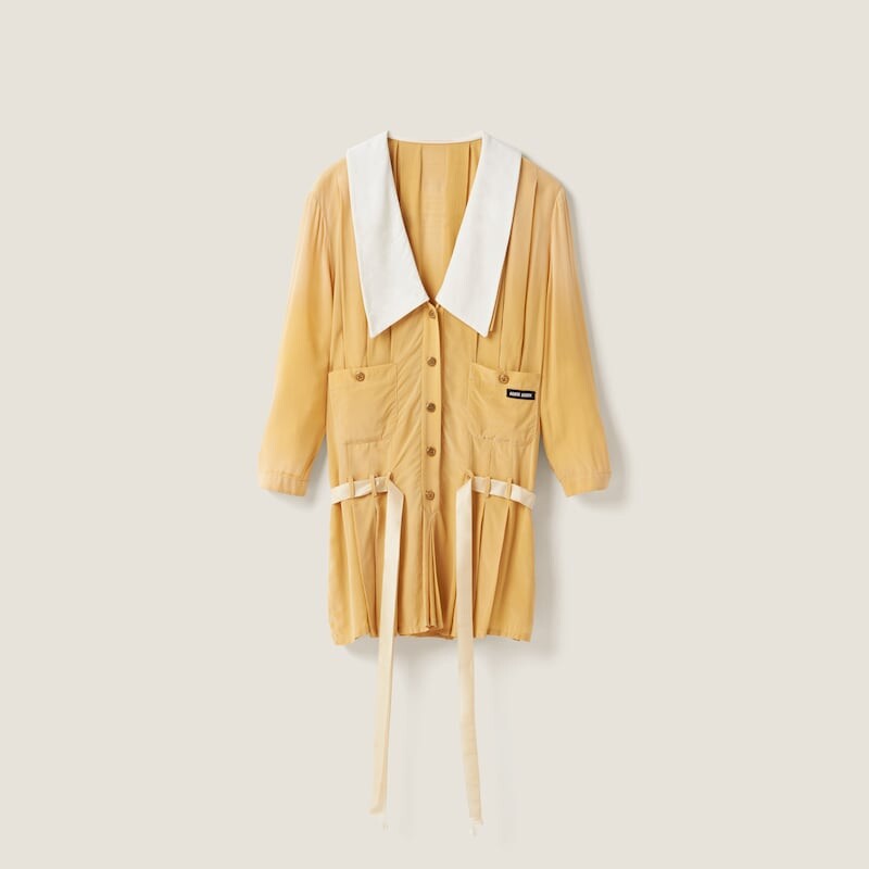 

Короткое платье из крепдешина окрашенное в готовом виде Miu Miu, желтый