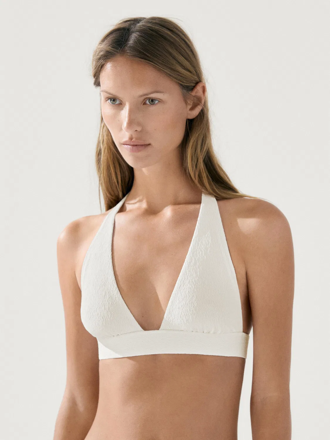 Топ для бикини Massimo Dutti, текстурированный треугольный верх, кремовый