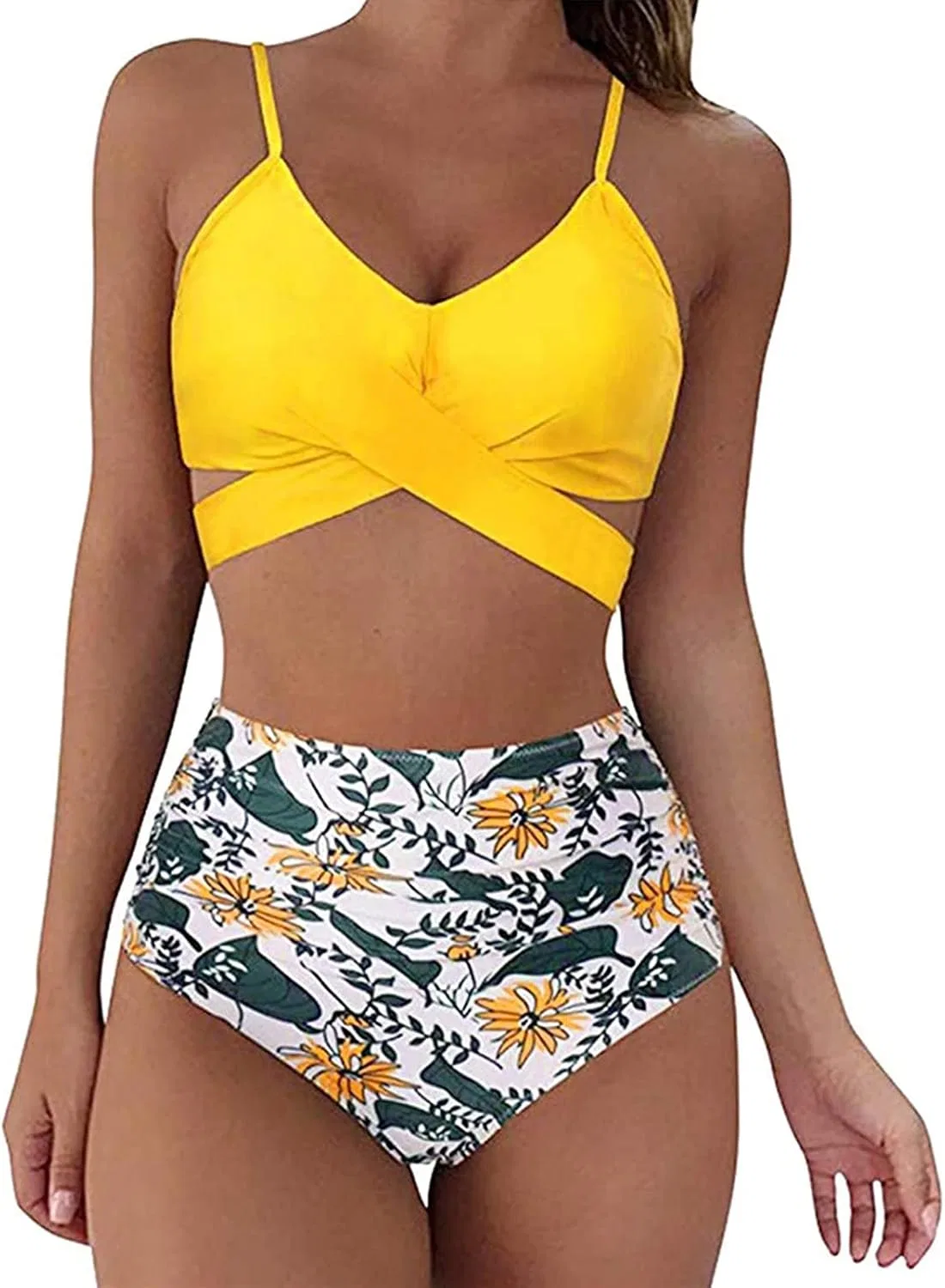 Женский танкини с запахом Push Up High Waisted Yellow