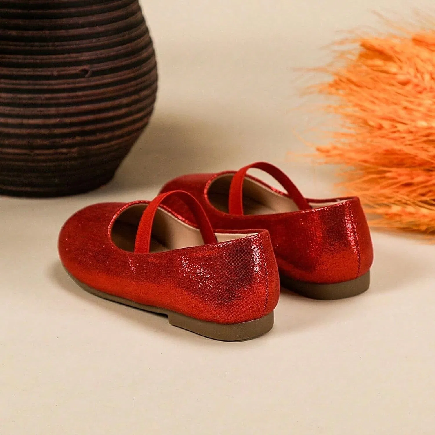 Детские туфли-балетки для девочек с цветочным принтом, модель Flower Leather Dress Shoes, бренд, Red — фото 4