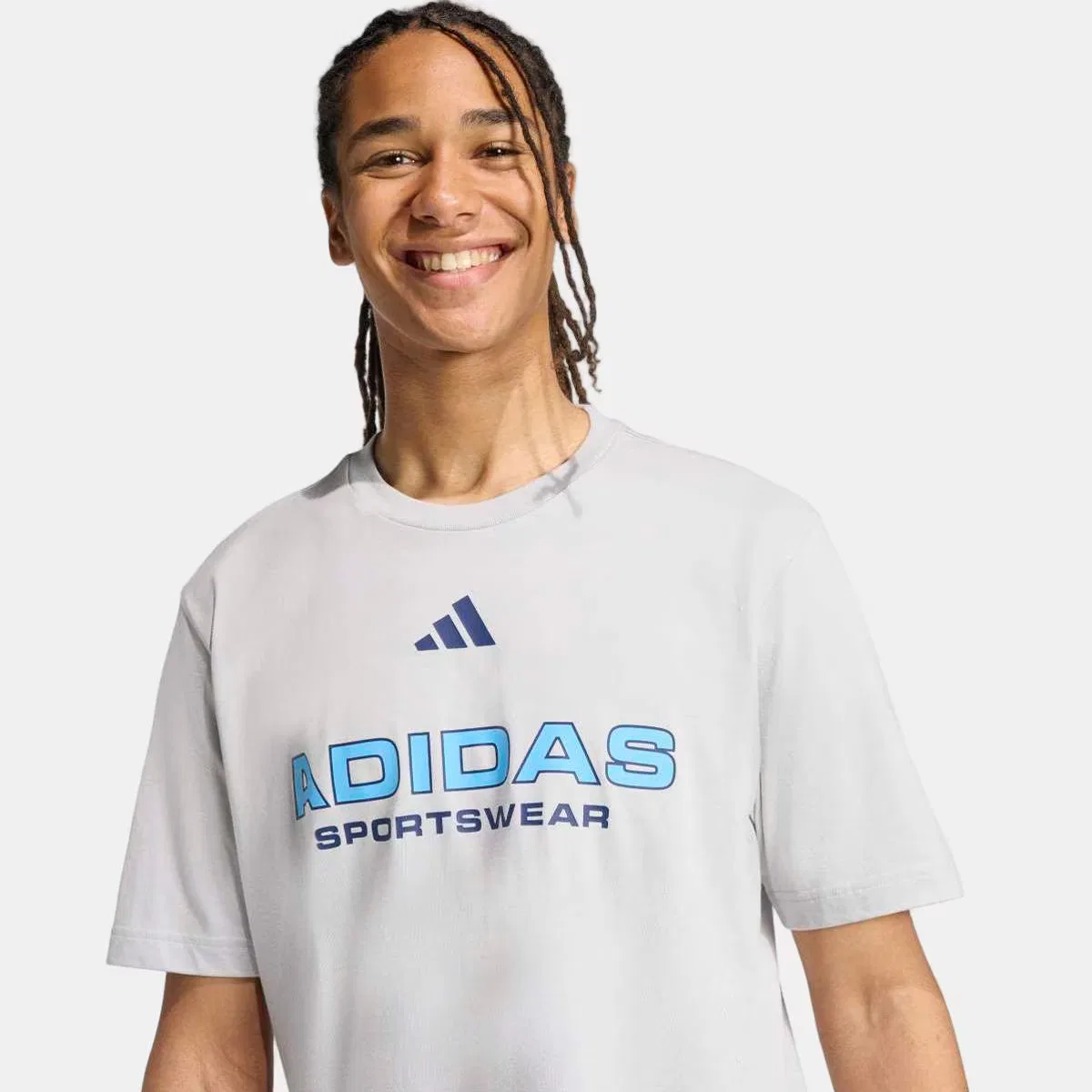 Мужская футболка, House Of Tiro Linear, adidas, серый синий — фото 4