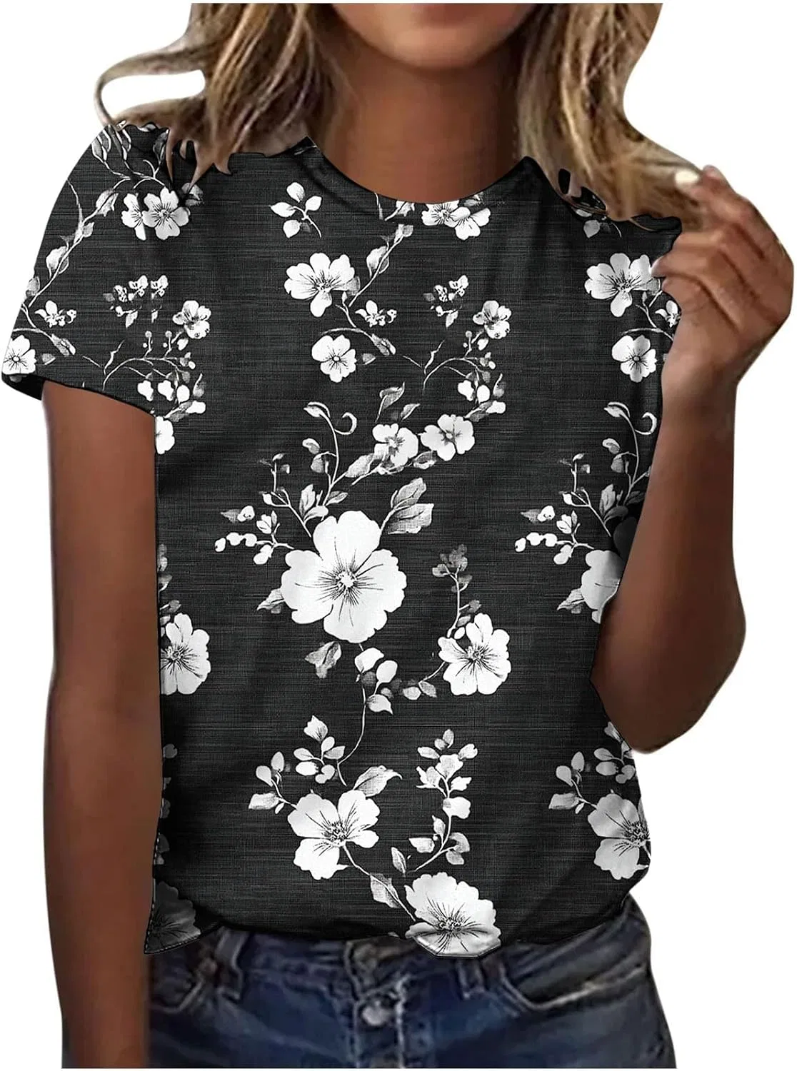 Женская футболка с цветочным принтом Short Sleeve Tops, Retro 1#multicolor