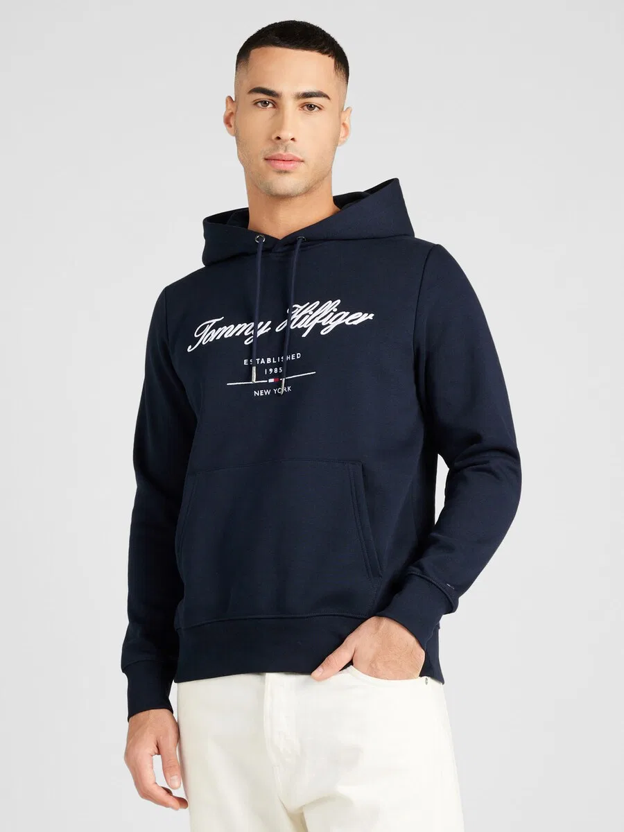Толстовка TOMMY HILFIGER с вышитым логотипом, темно-синего цвета — фото 3