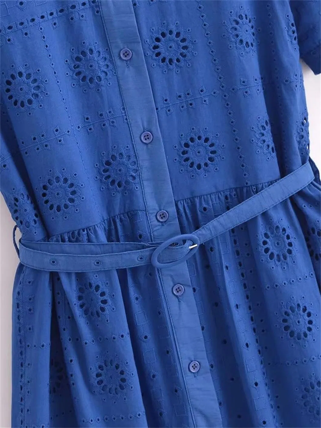 Женское короткое платье-рубашка с вышивкой и поясом Casual, Pic Color — фото 4