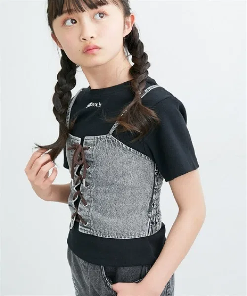 Детский комплект для девочек с принтом Лейси Ап Деним Бьюти T-Shirt QUNTSTYLE, Grey