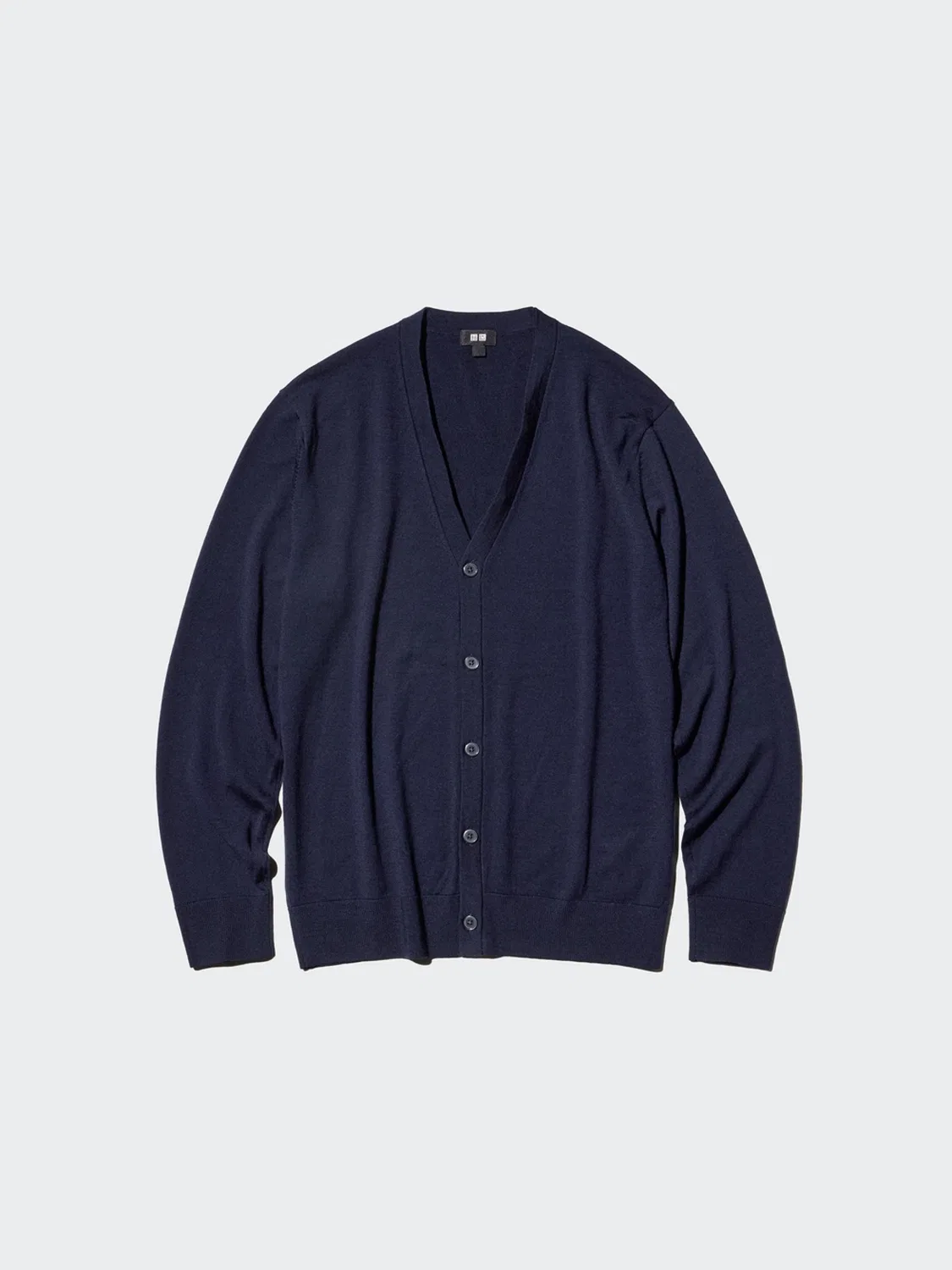 Кардиган из мериносовой шерсти с V-образным вырезом с длинным рукавом Uniqlo, серо-голубой — фото 3