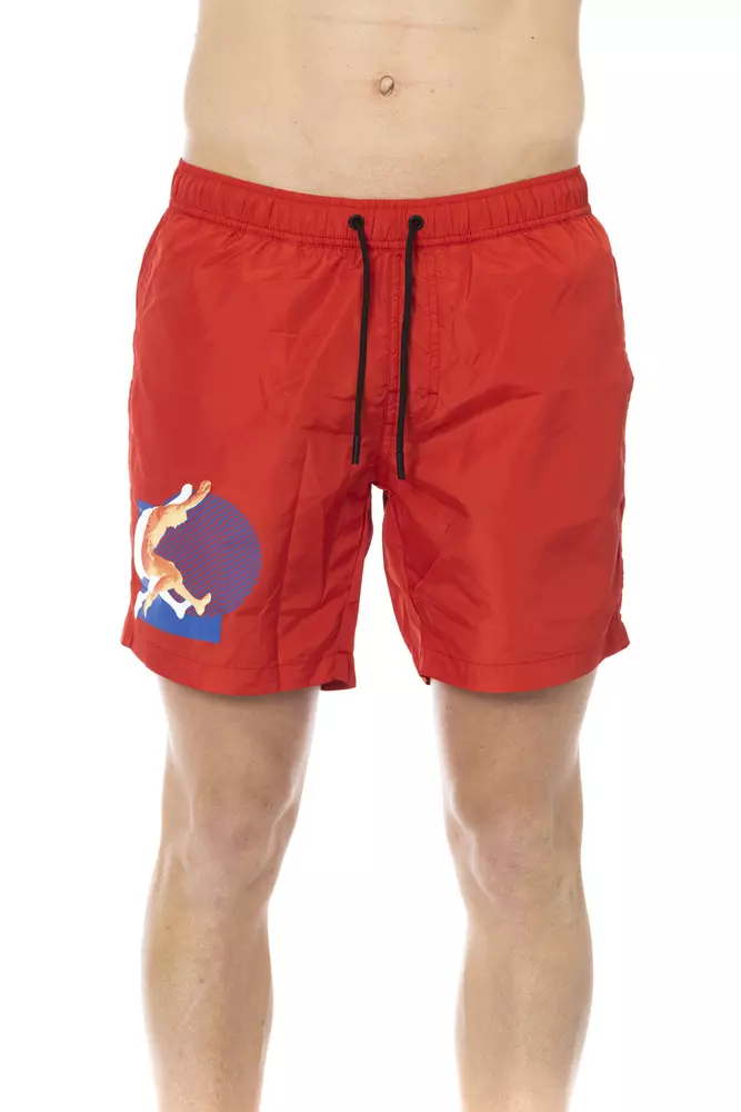 

Красные мужские шорты для плавания из полиэстера Bikkembergs