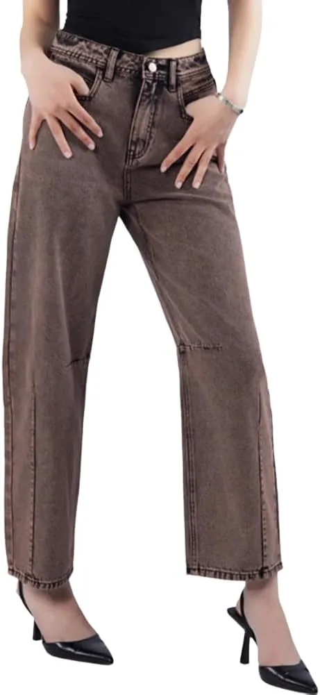 

Женские джинсы с высокой талией и широкими штанинами Vintage Washed Denim XYGJZ