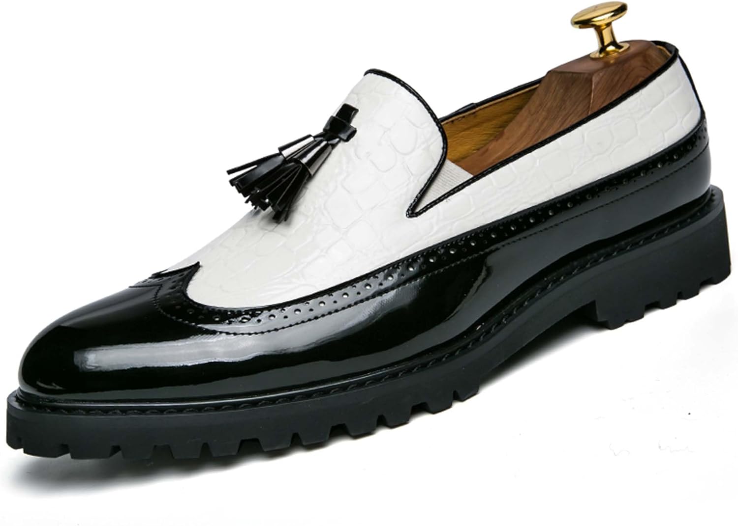 

Мужские ретро туфли в стиле бизнес-кэжуал, с модным цветным дизайном, удобные и дышащие кожаные формальные лоферы для свадьбы, вечеринки или выпускного Generic, белый/черный