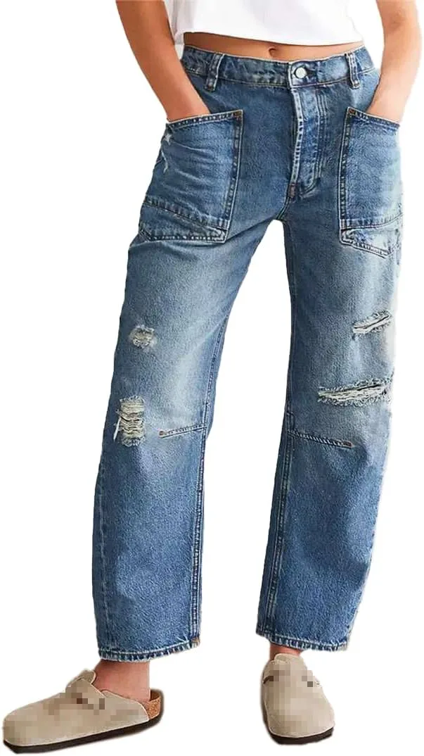 

Женские рваные джинсы Boyfriend Wide Leg Mid Rise Xadsfeel