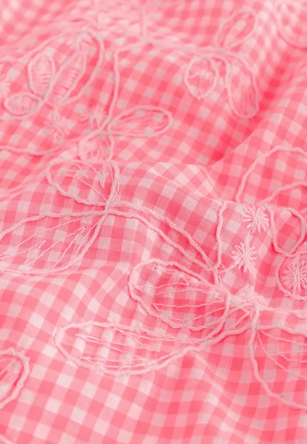 Рубашка в клетку стандартного кроя с вышивкой. Next, Pink White — фото 4