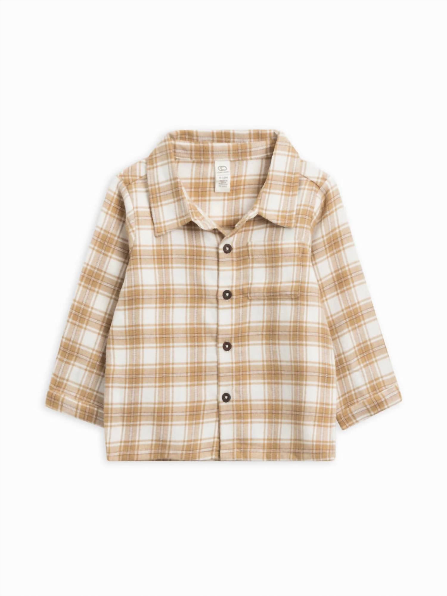 

Мальчиковая рубашка Logan с воротником на пуговицах в клетку латте Colored Organics, Latte Plaid