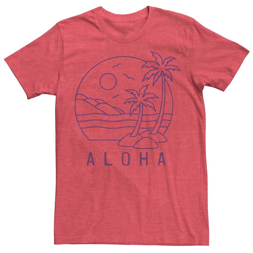 

Мужская футболка с рисунком Aloha Beach Palm Trees Birds Hills Sun Lines Licensed Character, цвет Red Heather