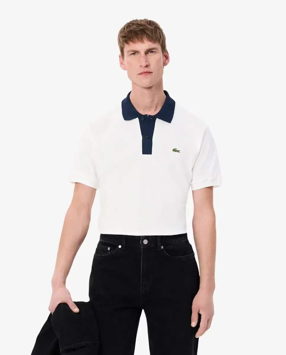 Lacoste Мужское поло классического кроя с контрастным белым воротником и короткими рукавами