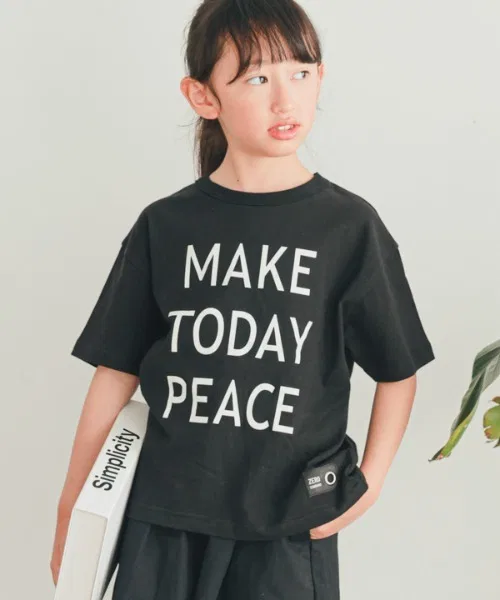 Детская футболка с принтом ZERO standerd MAKE TODAY PEACE чёрный