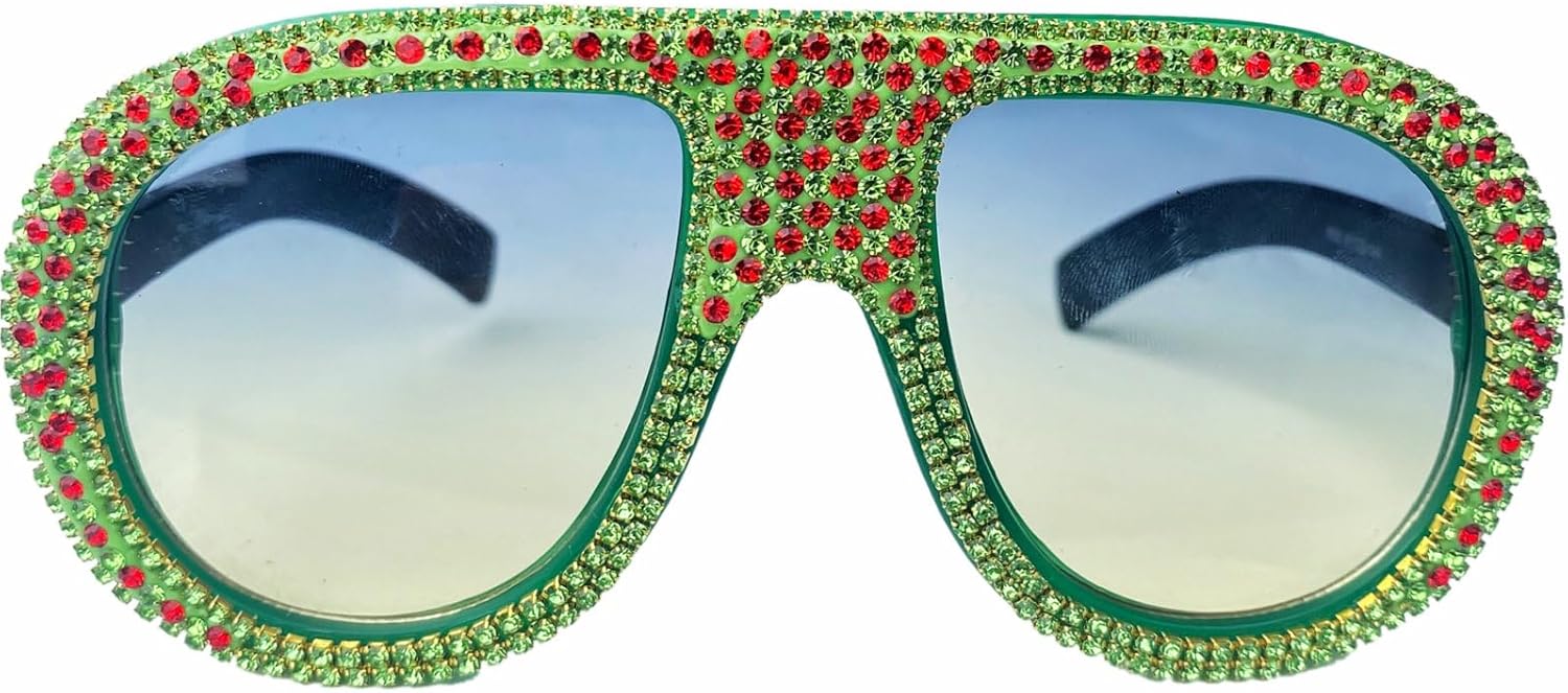 

Женские солнцезащитные очки-пилот в красно-зеленом цвете с бриллиантами — ретро-винтажные роскошные солнцезащитные очки с блестящими стразами и защитой от УФ-излучения UV400 mincl, Green