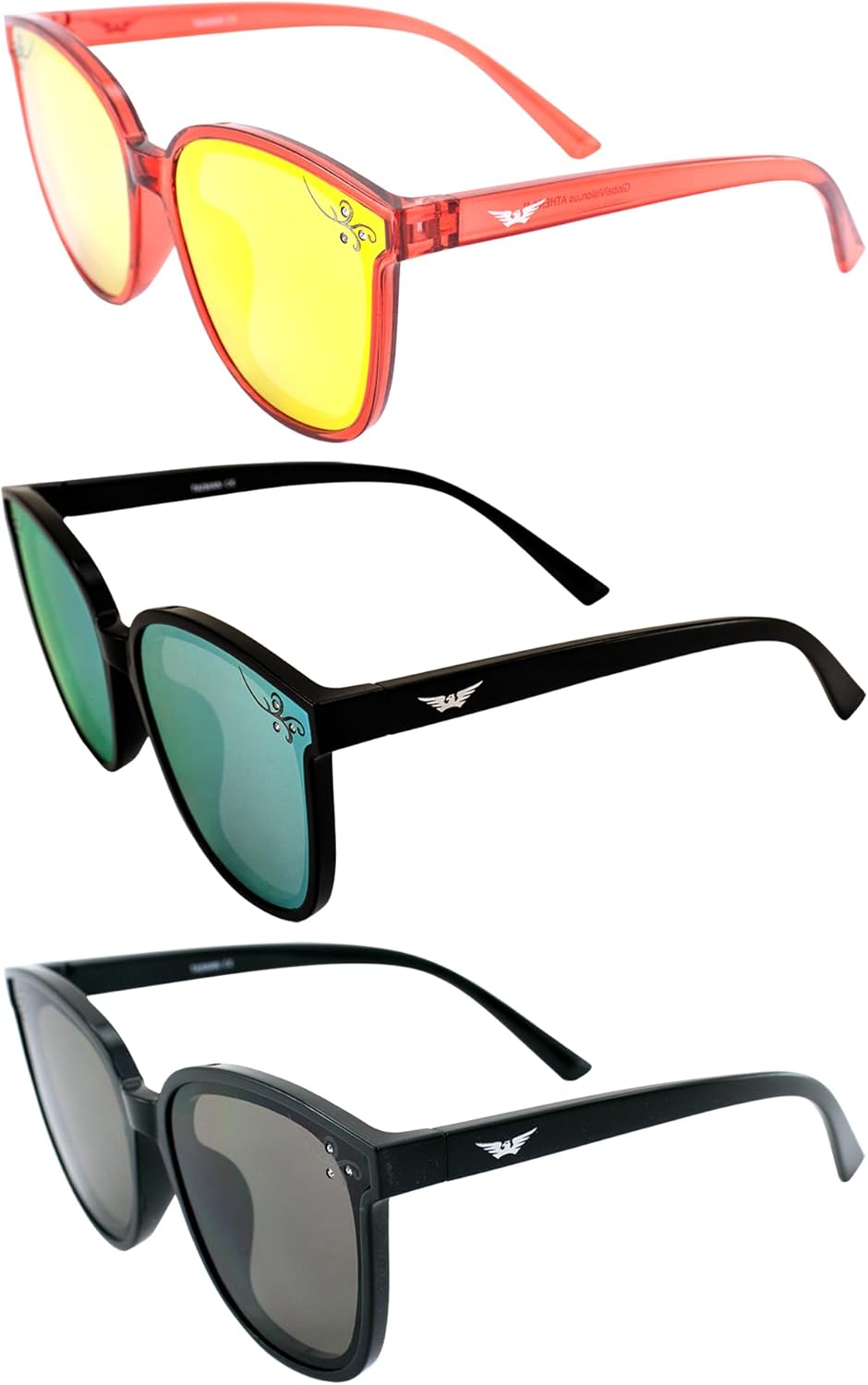 

Солнцезащитные очки Global Vision Eyewear Athena II Fashion для женщин, 3 пары: красные с красными зеркальными линзами, черные оправы с желтыми зеркальными и дымчатыми линзами, Red-red/Black-yellow/Black-smoke