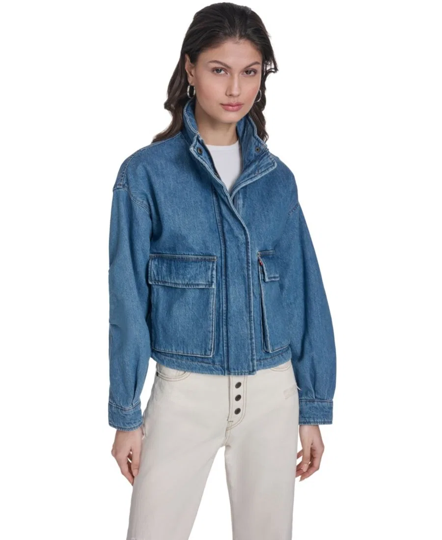 Женская укороченная куртка из армейской одежды Levi's, Medium Wash Denim — фото 2