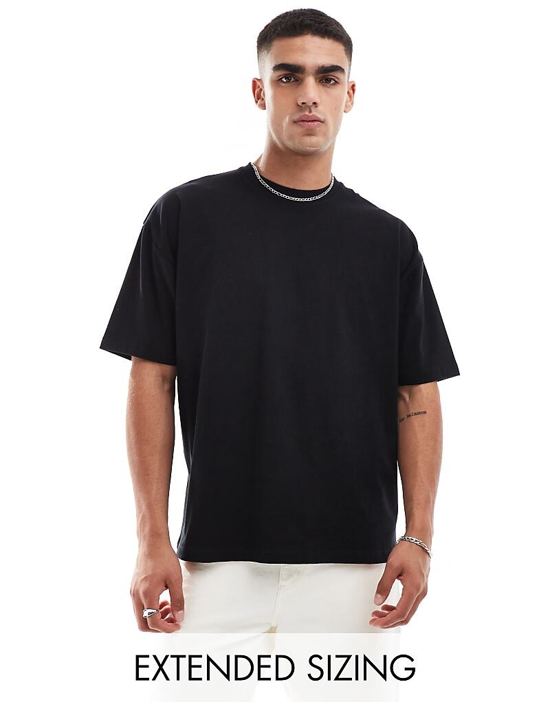 

Черная объемная футболка из плотной ткани ASOS DESIGN Essential плотностью 240 г/м²