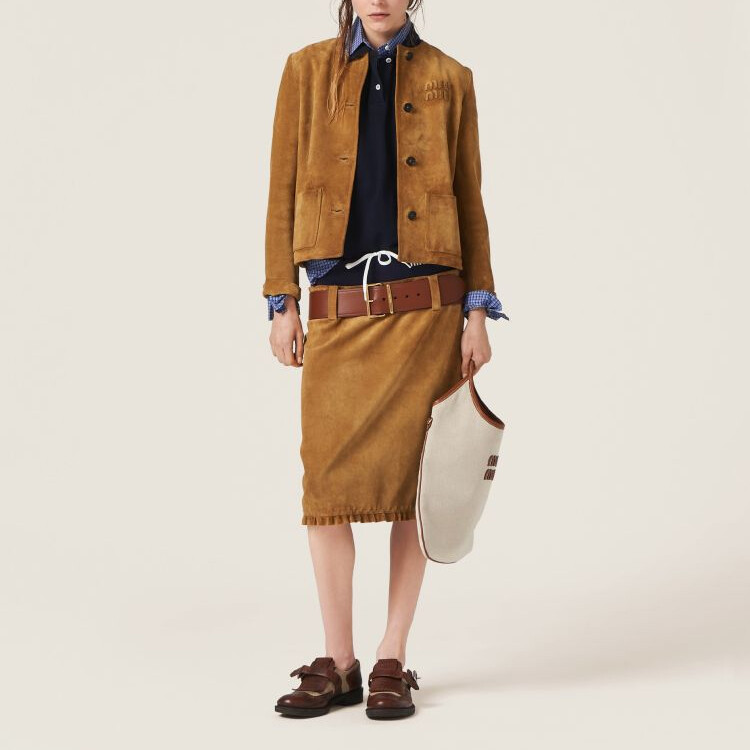 Кожаная куртка женская коричневая Miu Miu — фото 2
