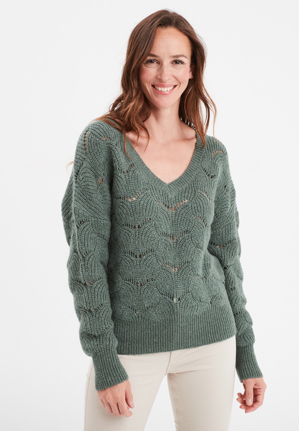 

Джемпер AMERICAN INSPIRATION FASHION COOL EASY AJOUR-MIT V-AUSSCHNITT UND LANGEN ÄRMELN Creeks, зеленый