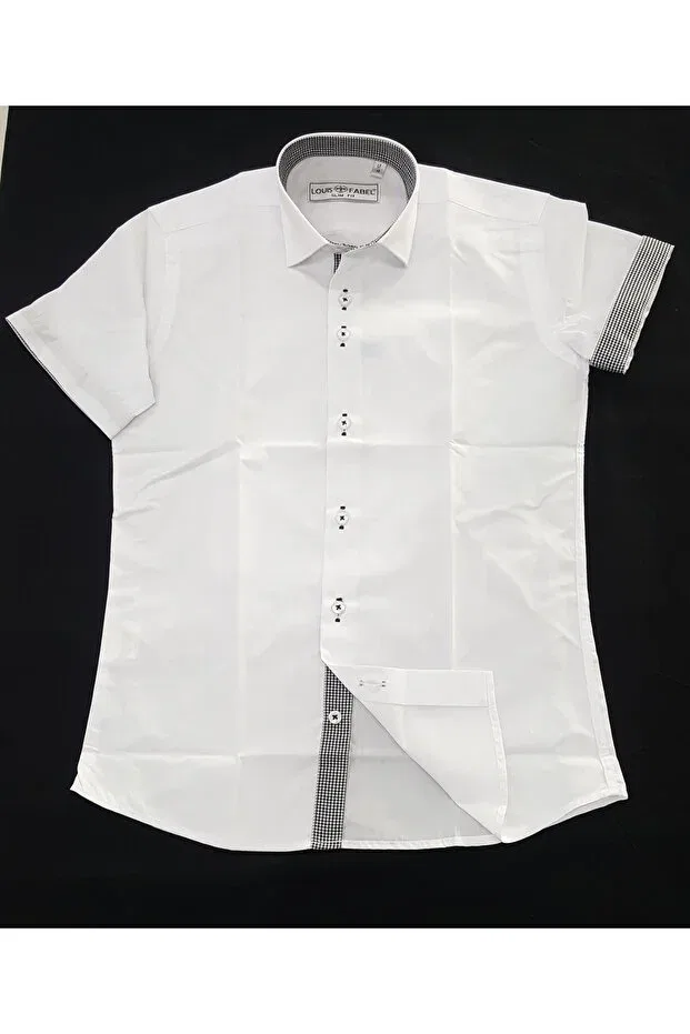 Детская рубашка для мальчиков с принтом Pöti checkered school short sleeve Louis Kids, Black — фото 2