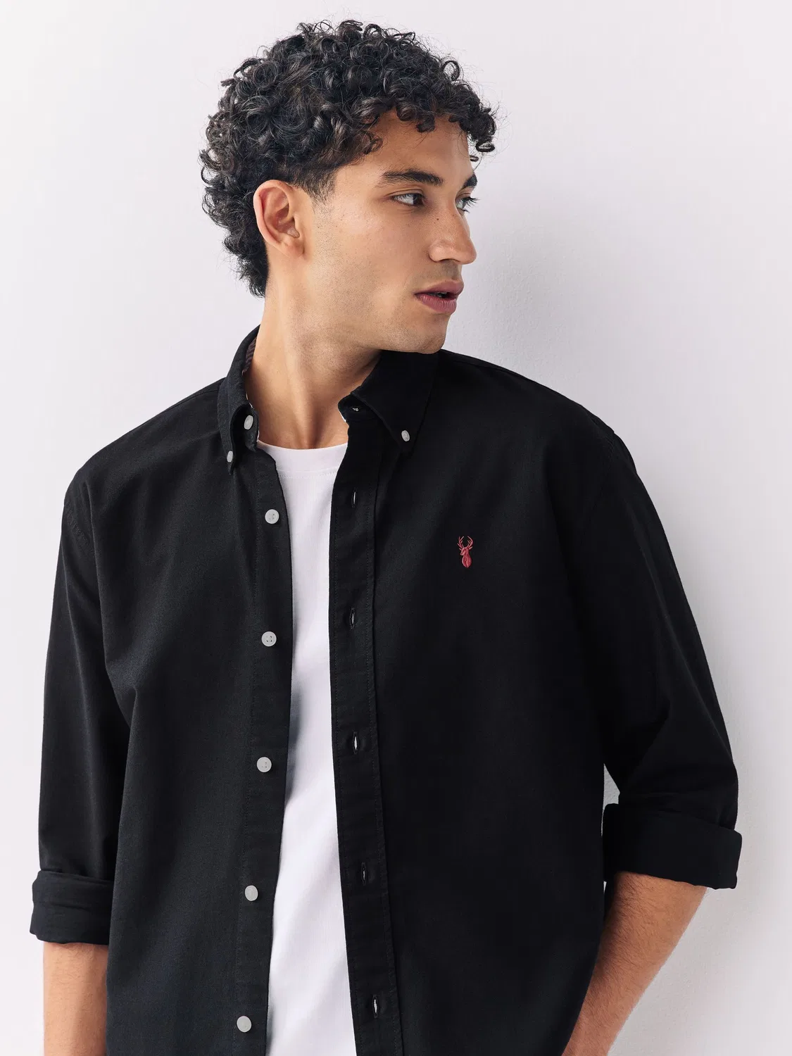 Рубашка Оксфорд, слим фит, Long Sleeve Next, черный — фото 2