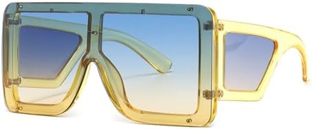 

Винтажные солнцезащитные очки большого размера 2027 года, градиентные солнцезащитные очки для женщин, стиль стимпанк, разноцветные, защита от ультрафиолета UV400 MTZJH, Blueyellow