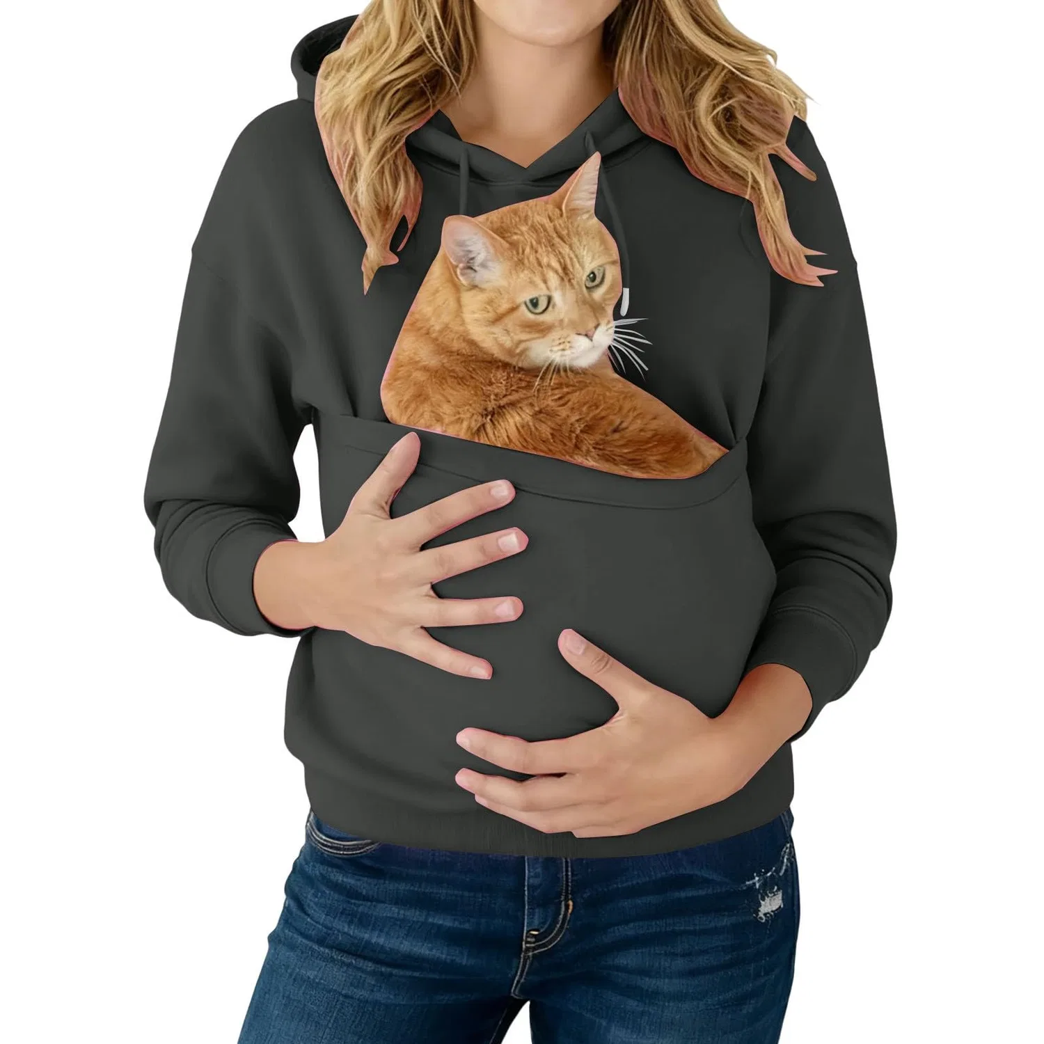 Женский худи с длинным рукавом и карманом-кенгуру Cat Hoodie, Z21 Dark Grey — фото 2