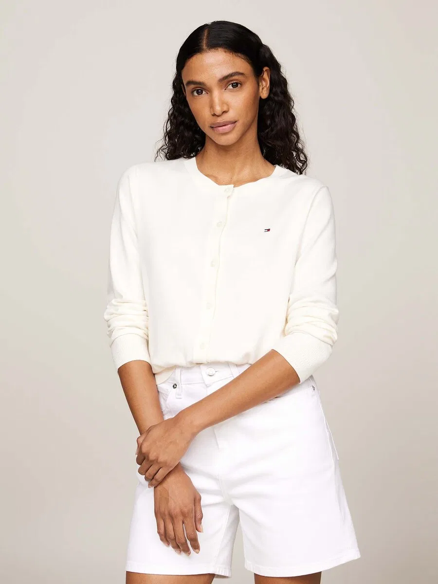 Вязаный кардиган TOMMY HILFIGER 'Fine' белого цвета — фото 2