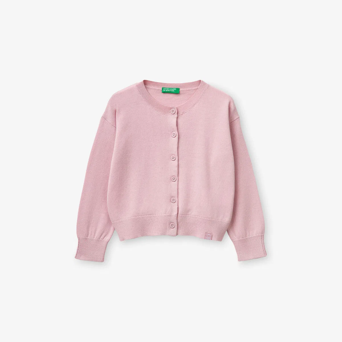 Кардиган с круглым вырезом из хлопка и модала, 1-6 лет Benetton, розовый