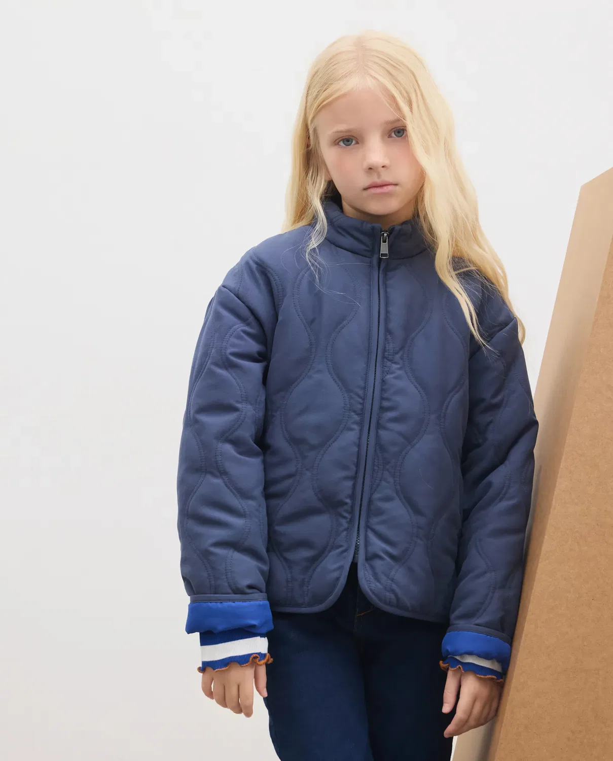 Детская куртка для девочек стеганая с волнами Kids El Corte Inglés, Azul Marino — фото 2
