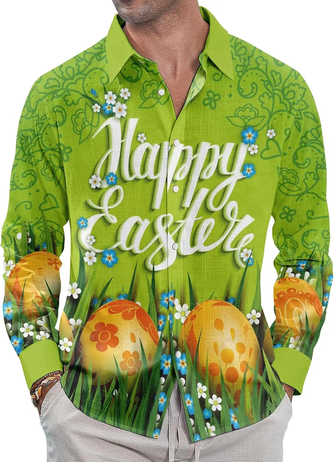 Мужская гавайская рубашка с принтом кролика, Easter, 02#easter — фото 2