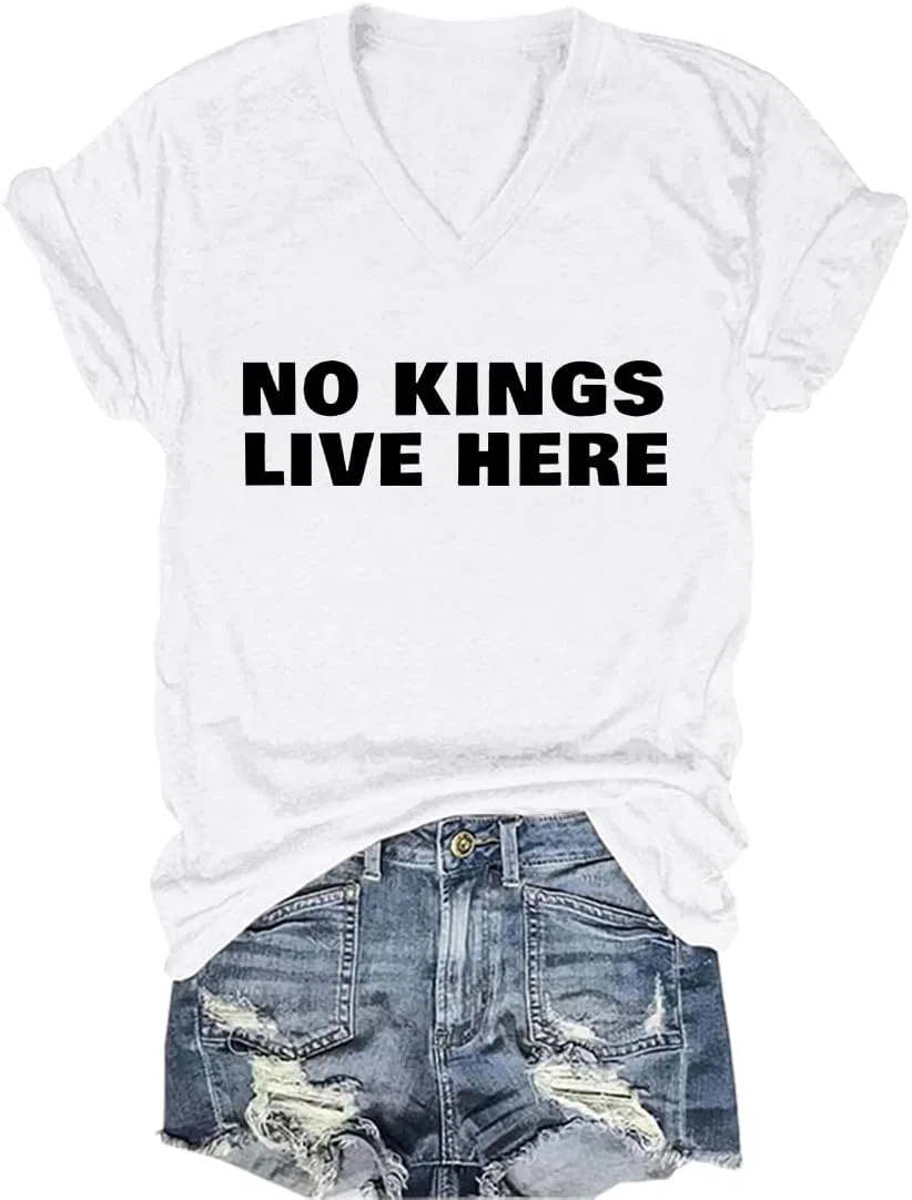 Женская футболка с принтом No Kings V-Neck, White